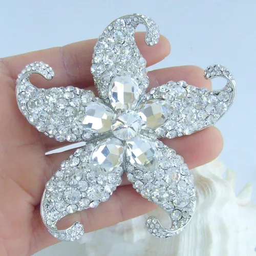 Vista 2 de Sindary Charming 3.15" Austrian Crystal Starfish Brooch Pin Pendant BZ4824