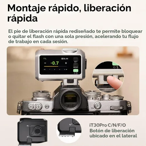 Vista 9 de Godox iT30Pro S TTL Mini cámara flash para Sony ZV-E10 a7IV a7CII a6700 ZV-1 ZV‑E10 II A7III A7R V A7SIII ZV‑1 A7CR a6600 a6300, etc., 2.4G HSS