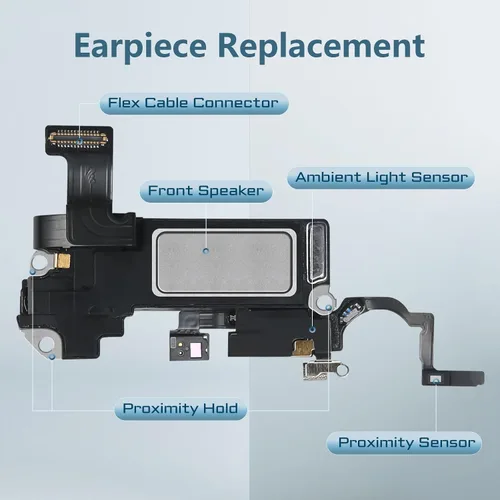 Vista 2 de para iPhone 12 para iPhone 12 Pro Reemplazo del auricular del altavoz frontal OEM 6.1" Ear Part with Proximity Sensor Ambient Light Sensor Flex