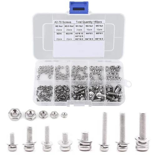 Vista 5 de Juego de tornillos y tuercas de acero inoxidable 304 tornillos de cabeza plana Kit surtido de tuercas M2 M2.5 M3 M4 M5