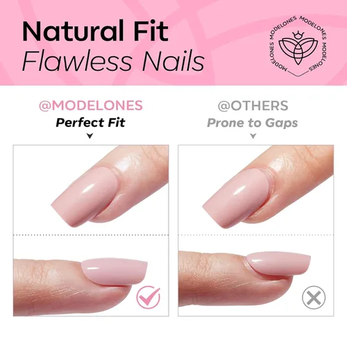 Vista 7 de Modelones Uñas postizas a presión color rosa almendra, uñas postizas cortas de primavera, kit de uñas reutilizables con pegamento de uñas, mini lima