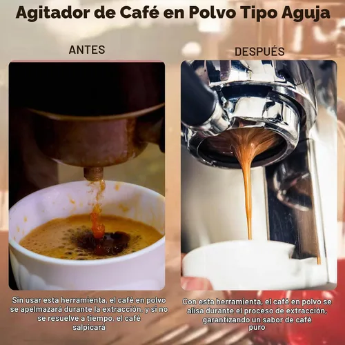Vista 5 de 2 herramientas de distribución de espresso, herramienta agitadora de espresso con mango de madera natural y base, agitadores de café expreso de 5