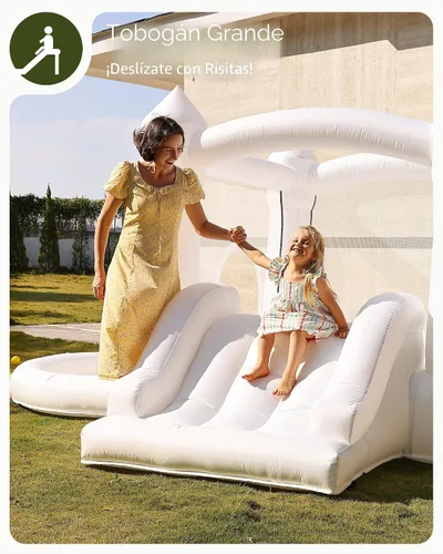 Vista 5 de Outfunny Casa inflable de la despedida, casa animosa interior blanca para los niños 3-8
