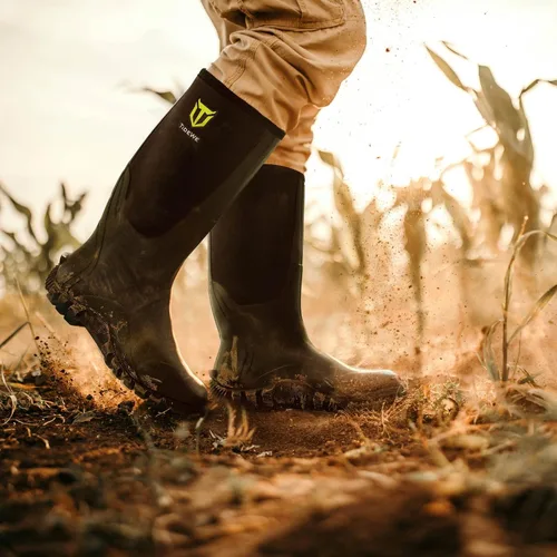Vista 7 de TIDEWE Botas de goma para hombres, multitemporada, botas de lluvia impermeables con vástago de acero, botas de caza de goma duradera de 0.236