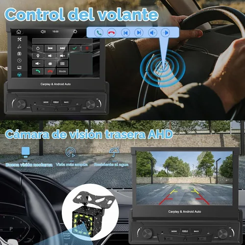 Vista 4 de [Motorizado] Y-METDRIVING estéreo de coche de un solo DIN de 7 pulgadas con pantalla táctil abatible con Apple Carplay inalámbrico y Android Auto