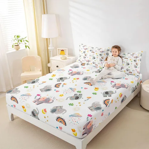 Vista 9 de Erosebridal Juego de ropa de cama de zorro para niños, sábana bajera ajustable de zorro de dibujos animados para niños y niñas, decoración