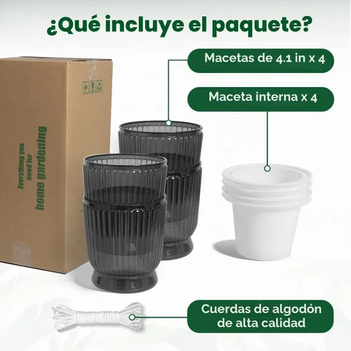 Vista 6 de T4U Self Watering Pots for Indoor Plants 4 Inch 4 Pack Planter Gray gris (Translucent Gray)