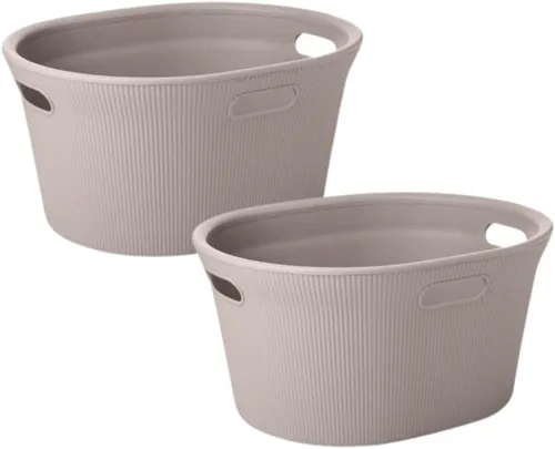 Vista 18 de Superio Colección acanalada - Cesto decorativo de plástico para ropa sucia con tapa y asas recortadas, azul (1 paquete) Organizador de cesta