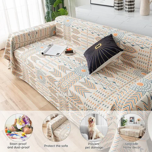 Vista 5 de Funda de sofá de algodón lavable, reversible, estilo bohemio, con diseño de jacquard geométrico, protector de muebles multiusos para sofá seccional