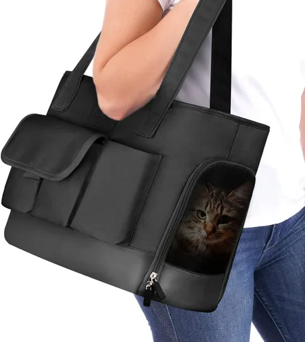 Vista 11 de Transportador para Perros, Transportador para Gatos, Transportador para Mascotas, Bolso de Cuero PU Premium Impermeable Plegable de Oxford