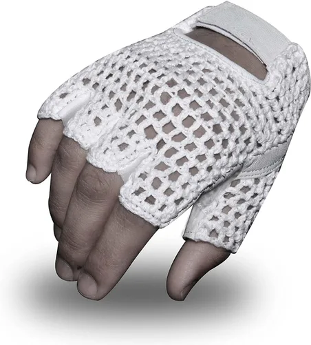 Vista 2 de Guantes de cuero sin dedos para levantamiento de pesas, ejercicio para silla de ruedas, color blanco W 1061