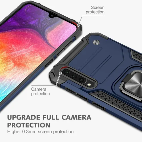 Vista 5 de Dionsibei Funda para Samsung Galaxy A50 A50S A30S grado militar con función atril incorporada con soporte de armadura, resistente a prueba de Azul