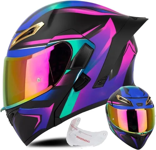 Vista 11 de Casco de cara completa abatible para motocicleta con doble visera solar, aprobado por ECE/DOT, casco de motocross para scooter, turismo, bicicleta