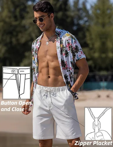 Vista 5 de COOFANDY Pantalones cortos de lino para hombre con cintura elástica y cordón para playa