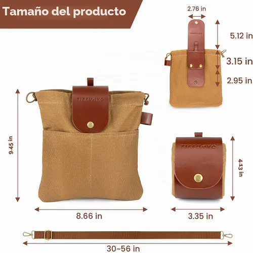 Vista 2 de Bolsa de forrajeo de lona encerada para acampar al aire libre, bolsa de forrajeo resistente al agua, plegable, de hongos marrones, bolsa