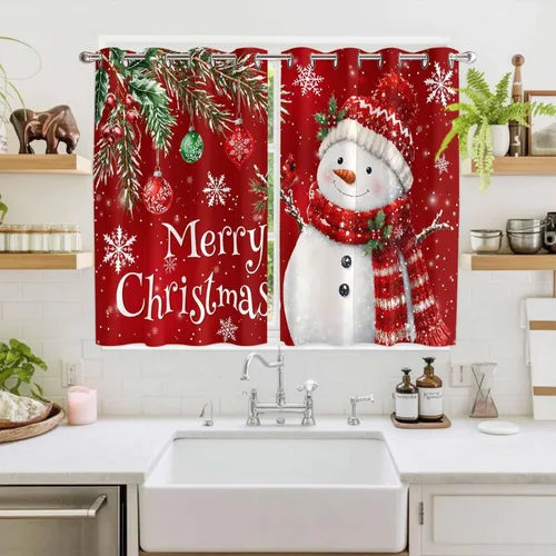 Vista 71 de Libaoge Cortinas de Navidad para cocina, dormitorio, juego de 2 paneles, diseño de muñeco de nieve de Navidad, cortinas de invierno con copos
