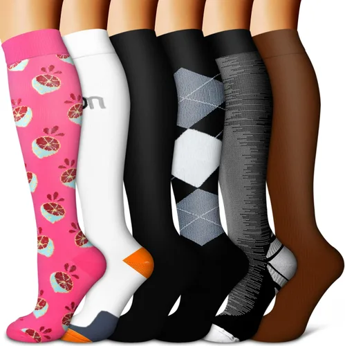 Vista 41 de Copper Compression Socks for Women & Men (6 pairs) - Best Support for Nurses, Running, Hiking, Recovery 01 Rayas Negras
