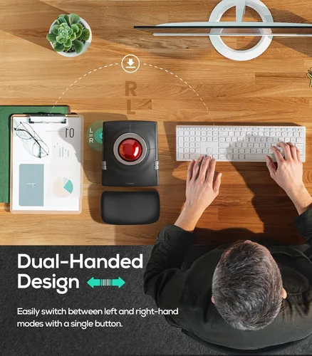 Vista 5 de Nulea M512 ratón inalámbrico Trackball, Trackball ergonómico de 55mm, DPI ajustable para control preciso, Compatible con mano izquierda o derecha