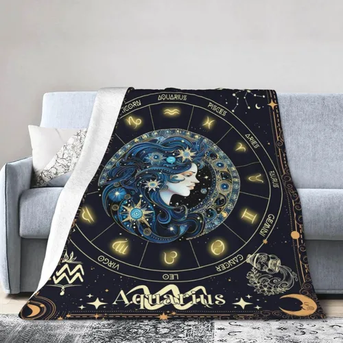 Vista 7 de Manta del Zodiaco Acuario para Niños y Niñas, Diseño Temático de Astrología Secreta Impreso, Mantas de Tiro para Niños, Regazo, Silla, Manta Suave
