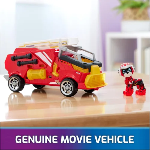 Vista 3 de Paw Patrol: The Mighty Movie, juguete de camión de bomberos con figura de acción Marshall Mighty Pups, luces y sonidos, juguetes para niños y niñas