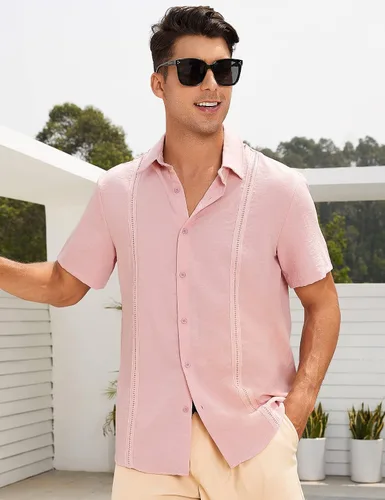 Vista 2 de LecGee Camisa de vestir de manga larga para hombre, estilo hippie, barroco, para fiesta, club, con botones, para hombre