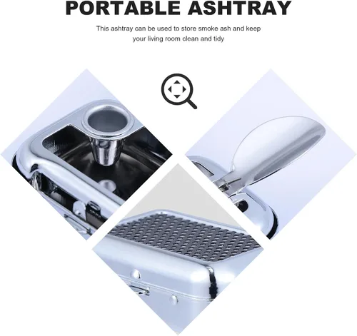 Vista 8 de Cenicero de bolsillo, mini cenicero portátil de metal con tapa, para eliminar cigarrillos, cenizas, cigarrillos, contenedor para el hogar, oficina