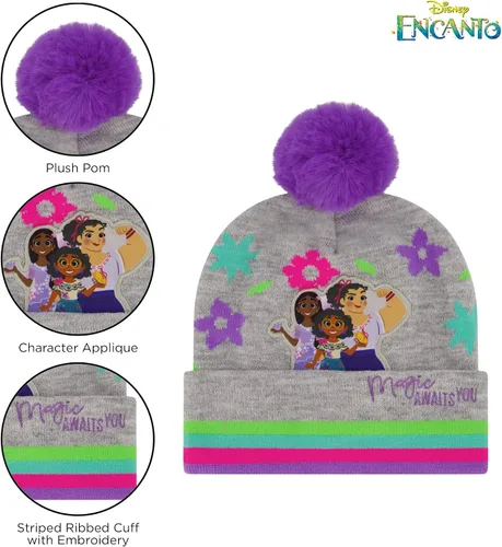 Vista 3 de Disney Conjunto de gorro y guantes de invierno para niñas de 2 a 4 años o sombrero Encanto y guantes para niños de 4 a 7 años