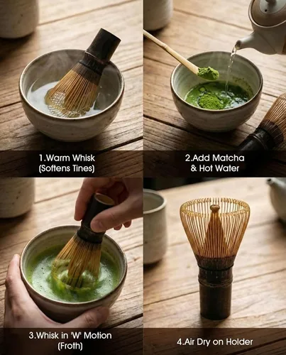 Vista 5 de Batidor de matcha de bambú morado hecho a mano, batidor de matcha para polvo de matcha de grado ceremonial, batidor de bambú oscuro, batidor
