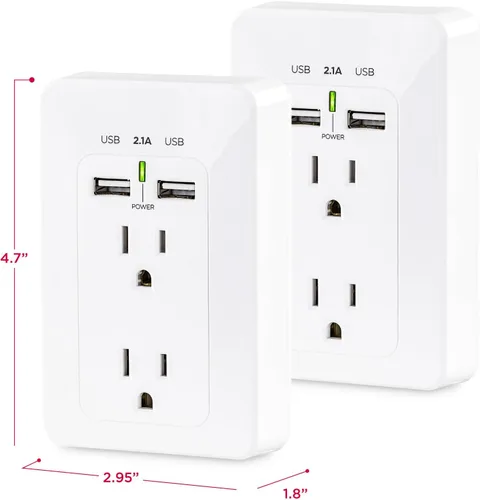 Vista 6 de CyberPower MP18HO007 Power Wall Tap, 2 tomacorrientes, 2 puertos de carga USB, paquete de 2 2 tomacorrientes, 2 puertos de carga USB, paquete de 2