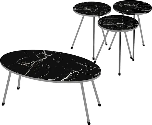 Vista 3 de Juego de mesa de sala de estar de 4 piezas, 1 mesa auxiliar y 3 mesas anidables, montaje sin herramientas