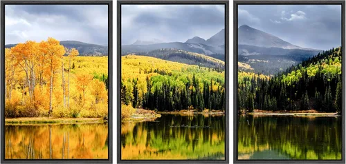 Vista 17 de SIGNWIN Lienzo enmarcado para pared, juego de arte nublado de tormenta, cielo, bosque otoñal, árboles, rústico, naturaleza, fotografía, realismo