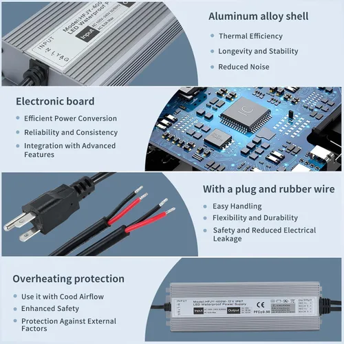 Vista 6 de Fuente de alimentación LED 12 V 400 W IP67 controlador LED impermeable 100-240 V CA a 12 V CC 33.3 A transformador de bajo voltaje convertidor