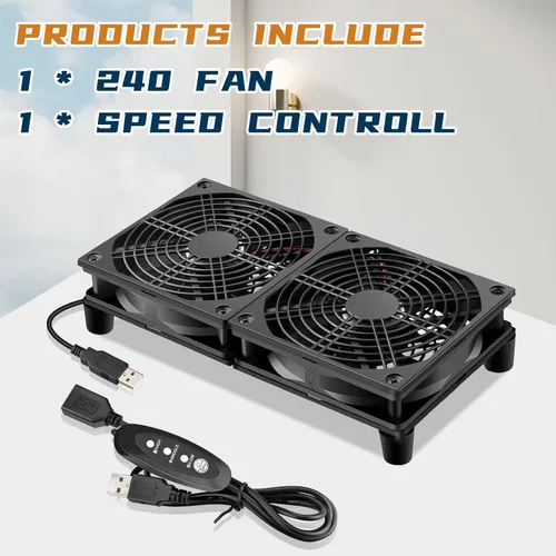 Vista 7 de Caja de PC de computadora de 9.449 in Ventilador alimentado por USB de 5 V con controlador de velocidad variable para router WiFi módem gabinete
