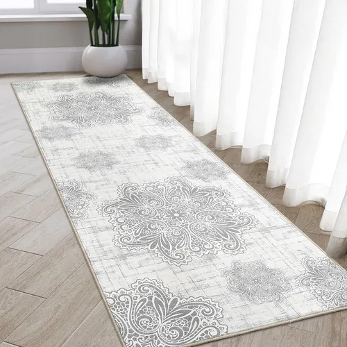Vista 12 de FairOnly Alfombra de pasillo bohemia de 2 x 6 pulgadas, lavable, vintage, envejecida, antideslizante, no desprende pelusa, alfombra plegable suave