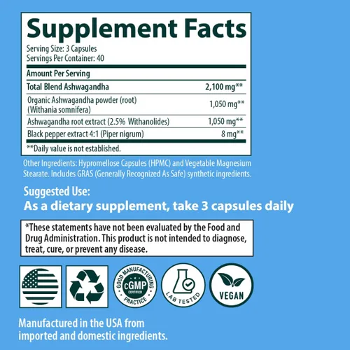 Vista 8 de Sanar Naturals Ashwagandha 2100 mg - Suplemento para el estrés y el estado de ánimo - Promueve la calma, la concentración y la energía sostenida