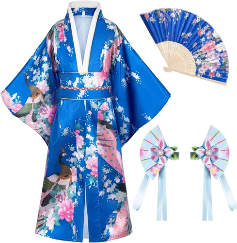 Vista 6 de Vestido tradicional japonés Kimono Bata para niñas, disfraz