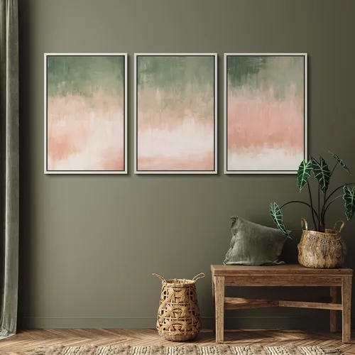 Vista 397 de SIGNFORD - Set de obras de arte en lienzo enmarcado para pared, ilustraciones abstractas de neblina del desierto en tonos neutros beige y marrón