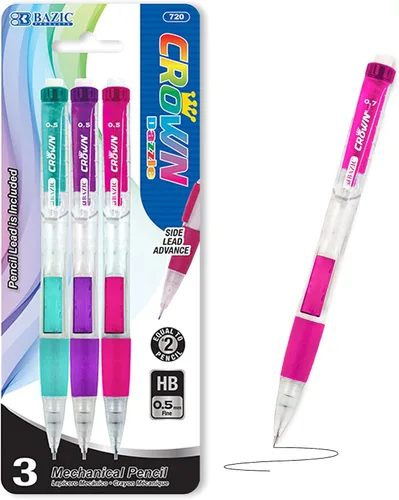 Vista 8 de BAZIC PRODUCTS Crown Dazzle - Portaminas de 0.020 in, plomo HB, 3 unidades, para pruebas de oficina escolar, recargables, paquete de 2