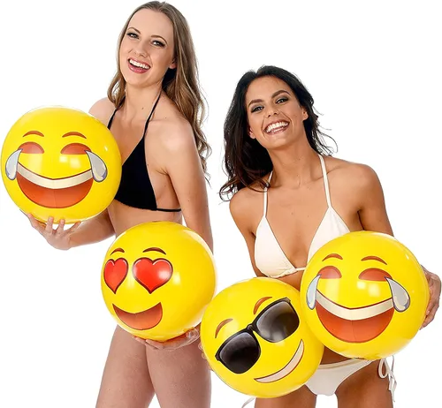 Vista 4 de Coconut Float Emoji - Pelotas de playa inflables de 18 pulgadas, ideales para fiestas de verano y eventos de natación