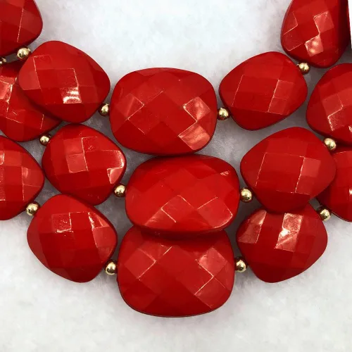 Vista 5 de Collares de cuentas de 3 capas para mujer, hecho a mano, acrílico, rojo, collar bohemio, grueso, joyería de disfraz