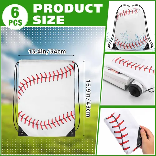 Vista 8 de Sunnyray 20 piezas de recuerdos de fiesta de béisbol de 13 x 17 pulgadas bolsa de béisbol con cordón y vaso deportivo de 24 onzas para gimnasio