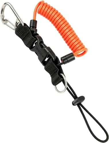 Vista 8 de Cordón de buceo, clip de acero inoxidable con resorte en espiral con correa de cincha, hebilla de liberación rápida, ideal para buceo, linternas