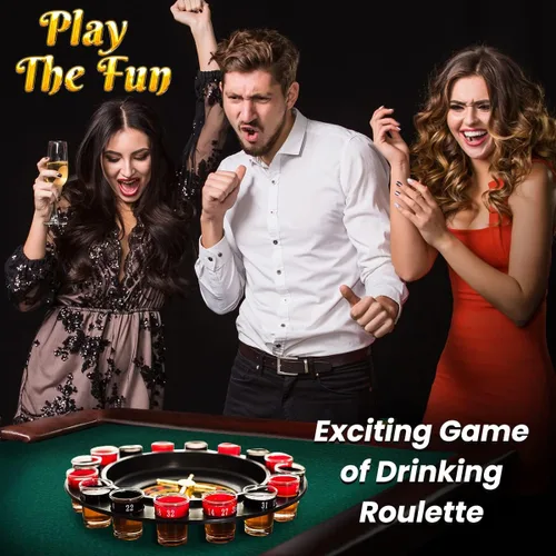 Vista 6 de Juego de Beber de Ruleta de Vidrio - Estilo Casino Con 2 Bolas y 16 Vasos