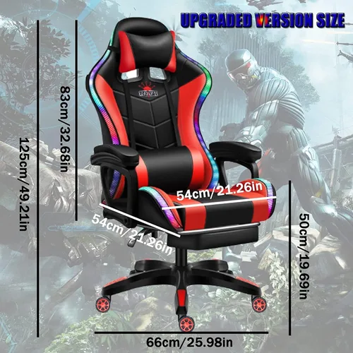 Vista 2 de Silla ergonómica para juegos profesional con soporte lumbar de masaje completo, altavoces Bluetooth, respaldo ajustable, color blanco