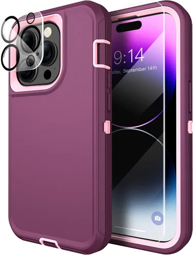 Vista 12 de MXX Funda resistente hecha para iPhone 14 con pantalla de vidrio templado, protector de lente de cámara de 3 capas, protección de cuerpo completo, a