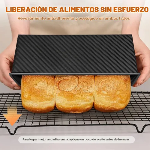 Vista 4 de Paquete de 2 moldes para pan con tapas – Capacidad de masa de 2.2 libras y 1 libra, moldes para pan de acero al carbono antiadherentes para pan