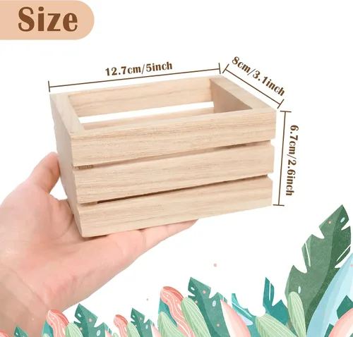 Vista 2 de Paquete de 4 mini cajas de madera rústica, cajas decorativas de madera sin terminar, caja de almacenamiento de madera para cocina, oficina