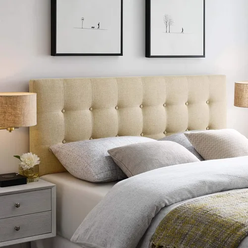 Vista 7 de Modway Emily - Cabecera individual tapizada con botones de tela de lino beige