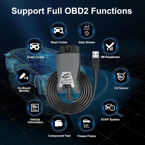 Vista 7 de VGATE vLinker FS USB FORScan OBD2 Adaptador para interruptor automático HS/MS-CAN, cable OBD2 USB FORScan adaptador lectores de código