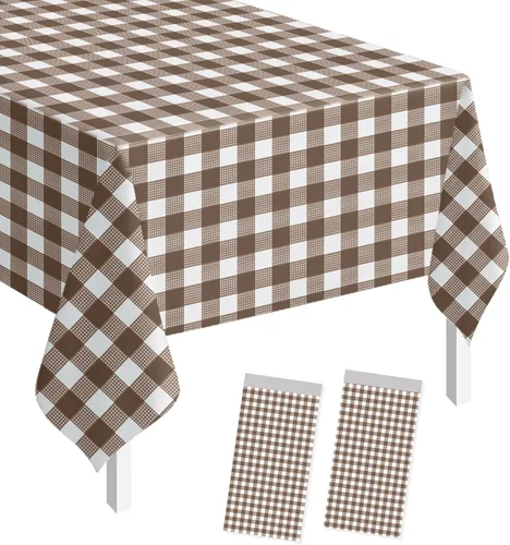 Vista 29 de SietDESEO - Paquete de 2 manteles a cuadros azul y blanco, 54 x 108 pulgadas, mantel premium desechable de plástico para picnic, diseño gingham